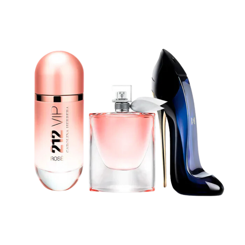 Combo de 3 Perfumes Femininos –  212 Vip Rose, La Vie Est Belle e Good Girl