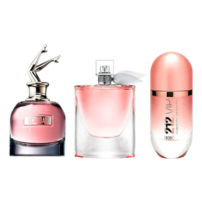 Combo de 3 Perfumes Femininos – Scandal, La Vie Est Belle e 212 Vip Rose